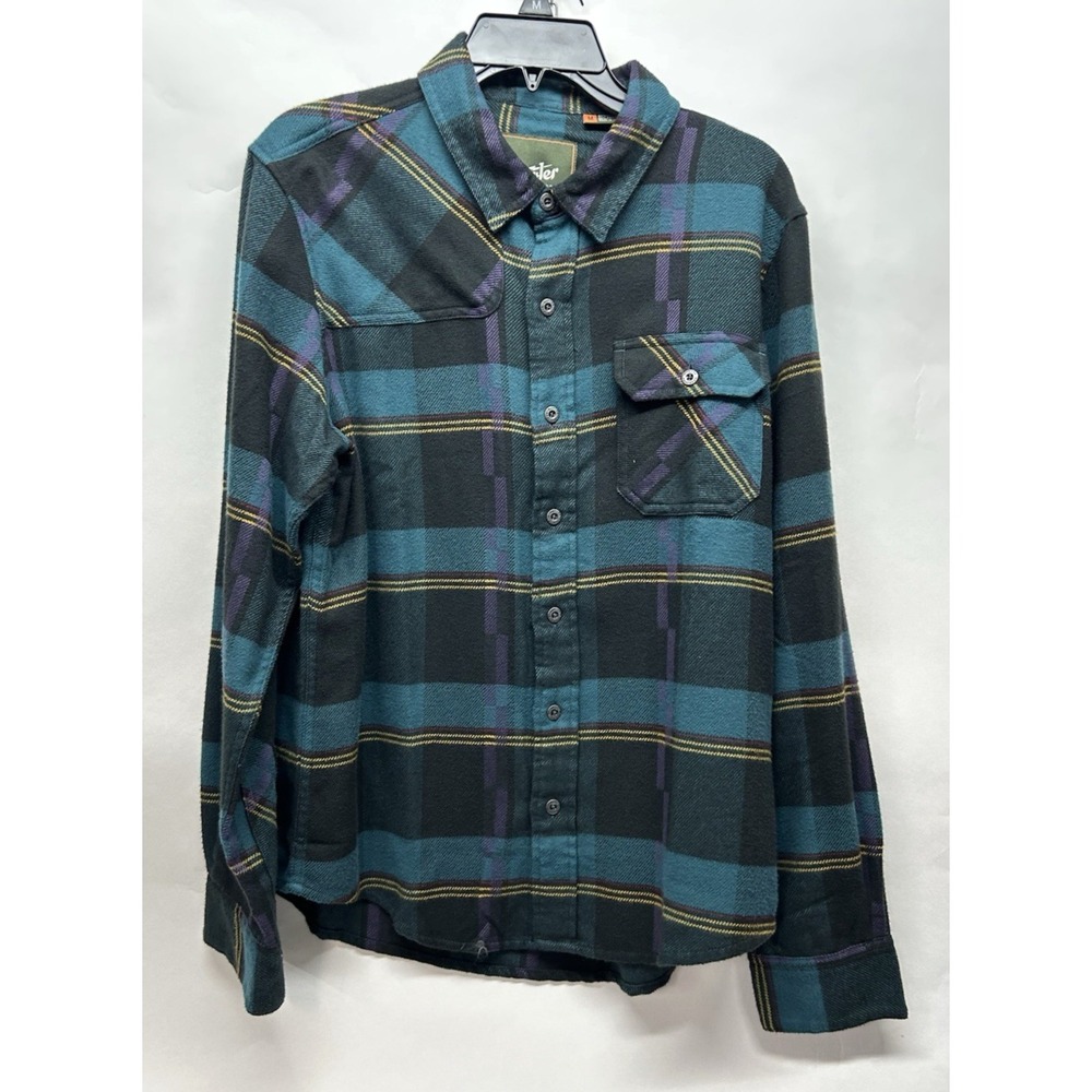 Howler Bros Harkers Flannel Shirt Mens Medium Backdrop Plaid Phantom Blue (R2)